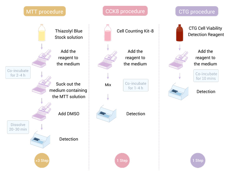 Fig.1 The comparison between MTT, CCK8 and CTG protocols